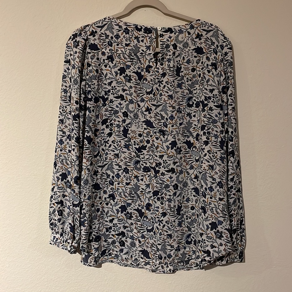 LOFT Blue and White Relaxed Long Sleeve Blouse - Picture 2 of 4